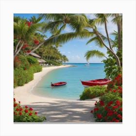 Red Boats On The Beach Canvas Print