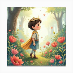 Enchanting Prince In A Watercolor Dreamy Garden 1 Canvas Print