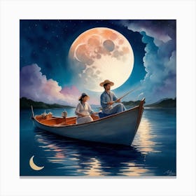 Moonlight In The Boat Canvas Print