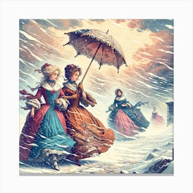 Victorian Ladies In The Snow Art Print Canvas Print
