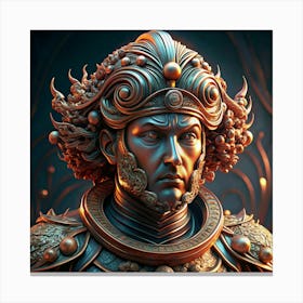 Close Up Portrait Of A Golden Warrior With Intricate Headwear Canvas Print