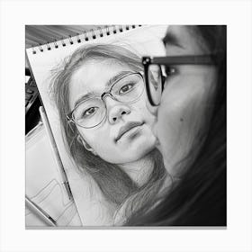 Portrait Of A Girl With Glasses 1 Canvas Print