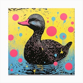Duckling Geometric Pattern Linocut Style 5 Canvas Print