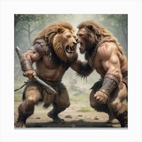 Lion Vs Bear Warriors Canvas Print