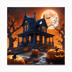 Halloween House With Pumpkins 15 Canvas Print