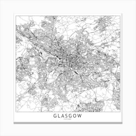 Glasgow White Map Square Canvas Print