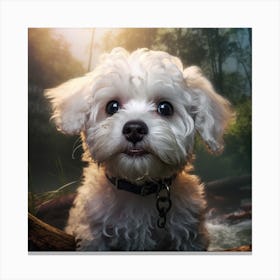 White Dog In The Forest 1 Canvas Print