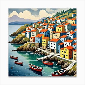 Old Fishing Village Cubism Style Canvas Print