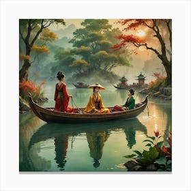 Asian Women In Boat Canvas Print