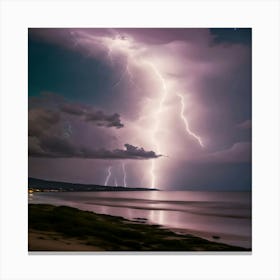 Lightning Over The Beach Canvas Print