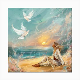 Doves On The Beach Canvas Print