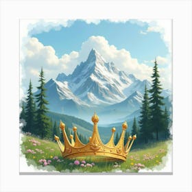 Gold Tiara, Watercolor, Majestic Mountain View 1 Canvas Print