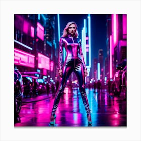 Neon Girl In Futuristic City Canvas Print