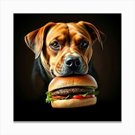 A Dog Eating A Burger Depicted With Strong Hard Light, Smooth Gradient Transitions, Seamless Color Blending, Direct Harsh Shadows Leinwandbild