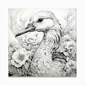 Goose In Flowers Canvas Print