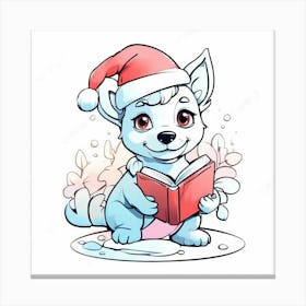 Santa Dog Reading A Book Canvas Print