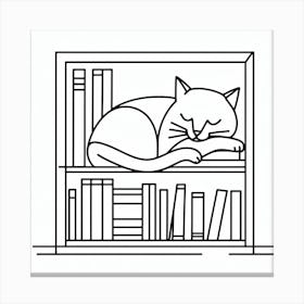 Matisse’s Cat: A Simple and Elegant Line Art of a Cat Sleeping on a Bookshelf Canvas Print