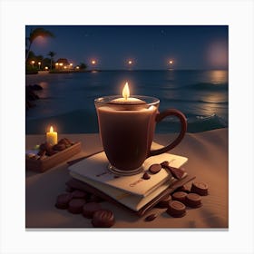 Cup Of Coffee and candles at night Canvas Print