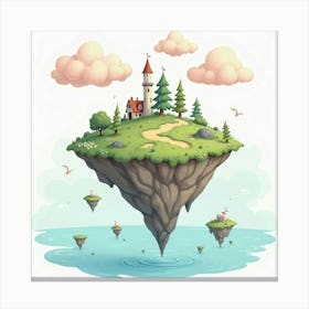 Whimsical Floating Islands With Watercolor Clouds 1 Canvas Print