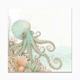 Storybook Style Octopus Exploring The Ocean 2 Canvas Print