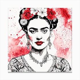 Floral Frida Kahlo Portrait Painting (25) Canvas Print