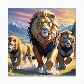 Lions Tigers Stride Through The Wild Their Majestic Fur Bristling In The Evening Breeze 364201608 Canvas Print