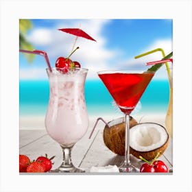 Tropical Drinks On The Beach Canvas Print