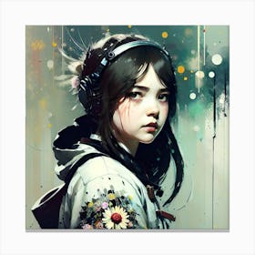 Girl With Headphones Ai Canvas Print