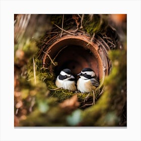 Chickadees In Nest Canvas Print
