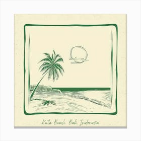Kuta Beach, Bali, Indonesia Green Line Art Illustration Canvas Print