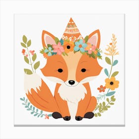 Floral Baby Fox Nursery Illustration (2) 1 Canvas Print