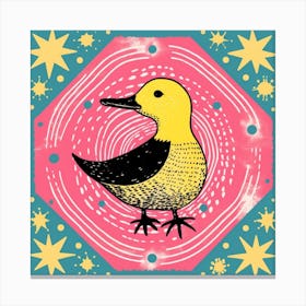 Star Duckling Geometric Linocut Style Canvas Print