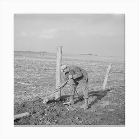 Tip Estes, Hired Man, Repairing A Fence, Near Fowler,Indiana By Russell Lee Canvas Print