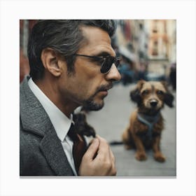 Portrait Of A Man With A Dog 2 Canvas Print