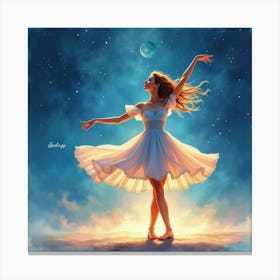 Dancer In Watercolor With Ethereal Starry Night Background 1 Canvas Print