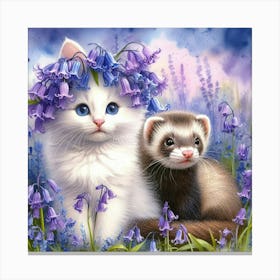 Ferret And Bluebells Canvas Print