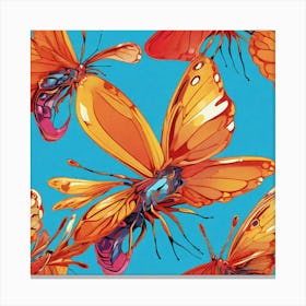 Butterflies On A Blue Background 3 Canvas Print