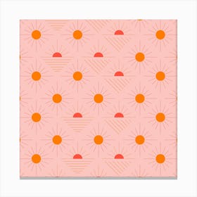 Geometric Pattern With Bright Orange Sunshine On Light Pink Square Canvas Print