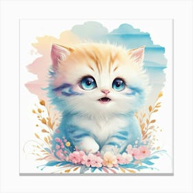 Cute Kitten Pastel Kids Wall Print Canvas Print