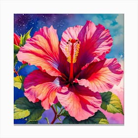 Hibiscus Flower At Night Canvas Print