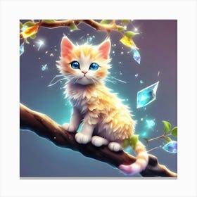 Cute Kitten Sitting On A Branch Canvas Print