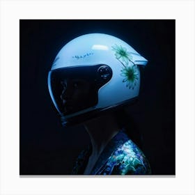 Futuristic Helmet Styled Portrait Illuminated By The Faint Glow Of An Ethereal Plant Heartbeat The Canvas Print