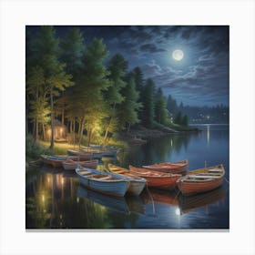 Boats At Night 4 Canvas Print