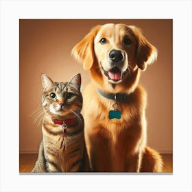 Golden Retriever And Cat Canvas Print