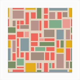 UTOPIA Abstract Geometric Color Block Grid in Retro Vintage Coral Orange Blush Yellow Pink Blue Green Gray Canvas Print