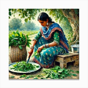 Pakistani Woman Preparing Vegetables #1 Leinwandbild