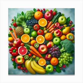 Circle Of Fruits And Vegetables Canvas Print