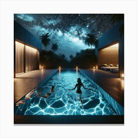 Swimming Pool At Night Canvas Print