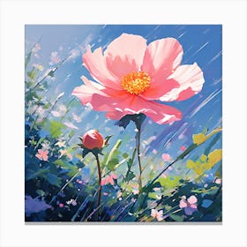 Pink Flower In The Rain Canvas Print