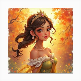 Radiant Young Queen With A Watercolor Background Of Vibrant, Autumn Foliage Canvas Print